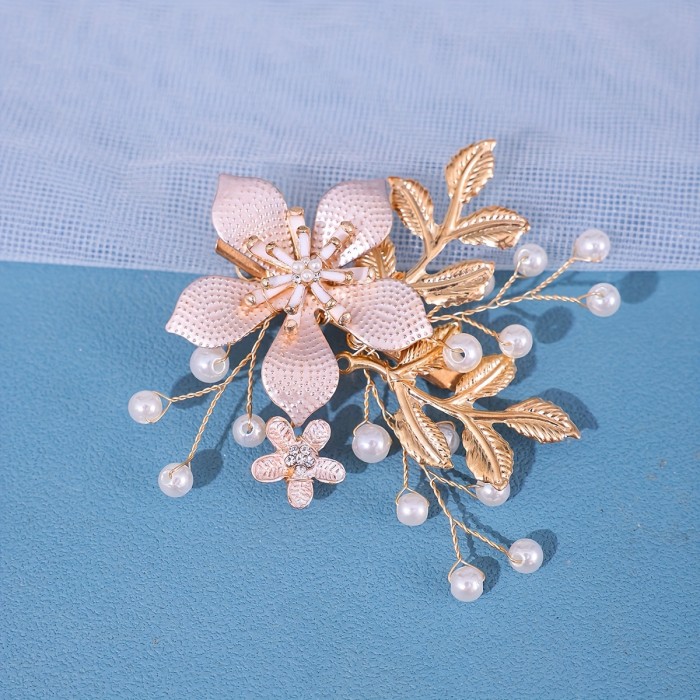 ✨Elegant Flower Leaf Golden Imitation Pearl Duckbill Clip Hairpin✨