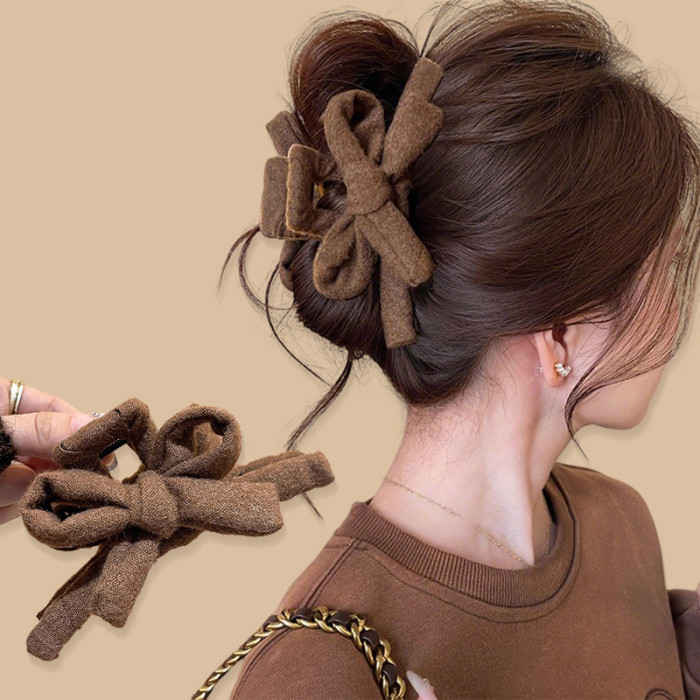 ✨Elegant Solid Color Fabric Bow Winter Hair Claw✨