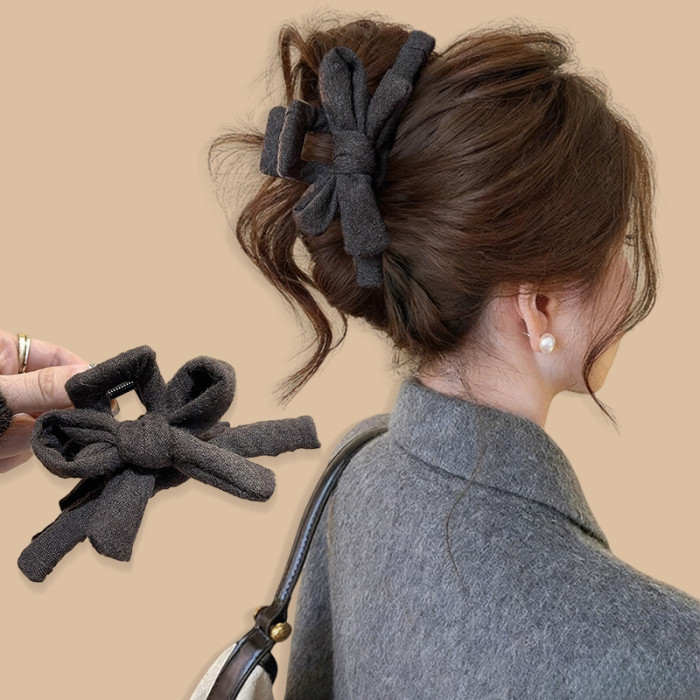 ✨Elegant Solid Color Fabric Bow Winter Hair Claw✨