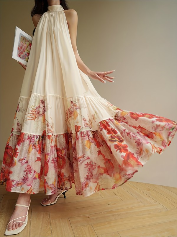 ✨Floral Print Adjustable Waist Tie A-Line Maxi Dress✨