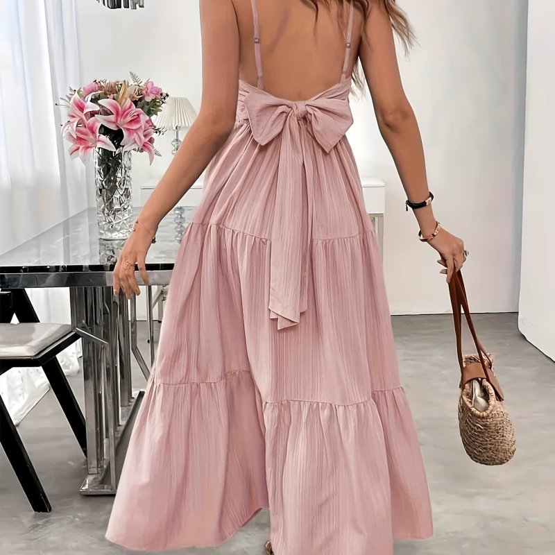 ✨Light Pink Ruffled Hem Tie-Back A-Line Sleeveless Dress✨