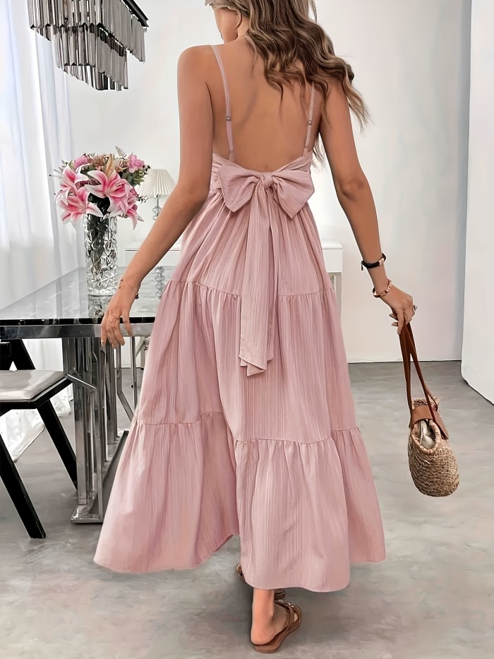 ✨Light Pink Ruffled Hem Tie-Back A-Line Sleeveless Dress✨