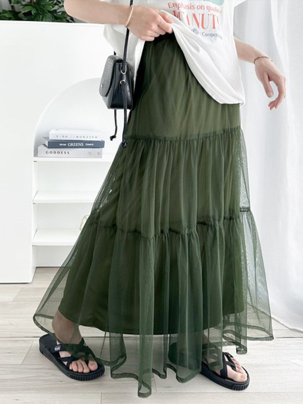 ✨High Waist Draped Gauzy A-Line Midi Skirt✨