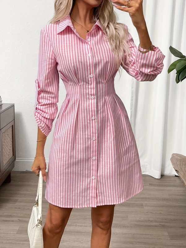 ✨Elegant Striped Waist Cinched Casual Dress✨