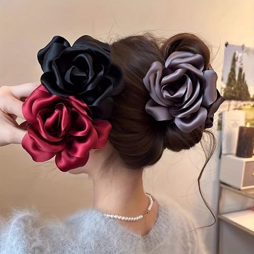 ✨Vintage Elegant Satin 3D Rose Hair Claw Clip✨