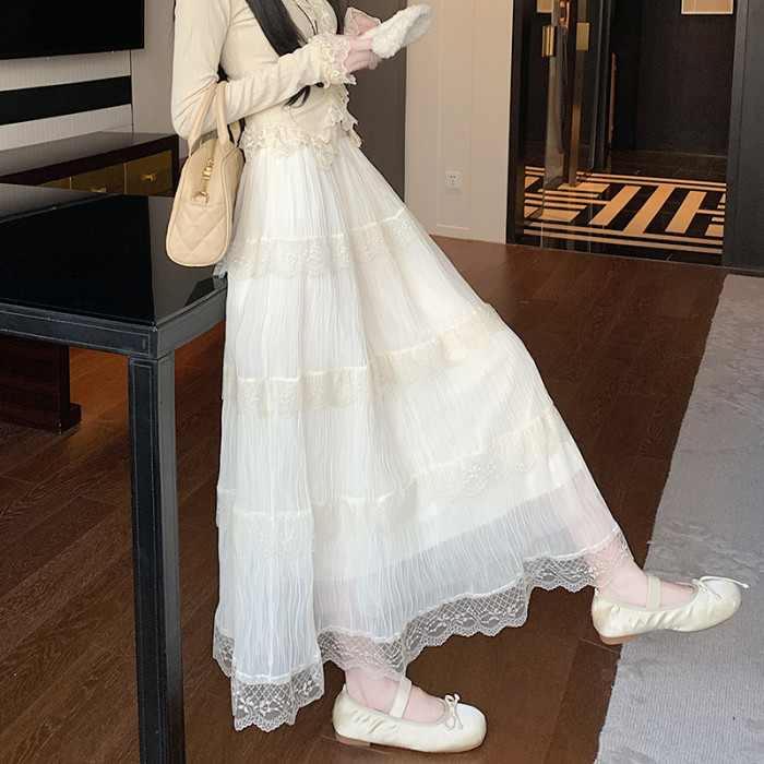 ✨High Waist Lace Pleated A-Line Umbrella Midi Skirt✨