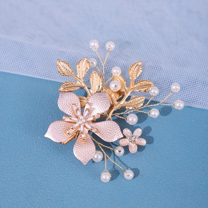 ✨Elegant Flower Leaf Golden Imitation Pearl Duckbill Clip Hairpin✨