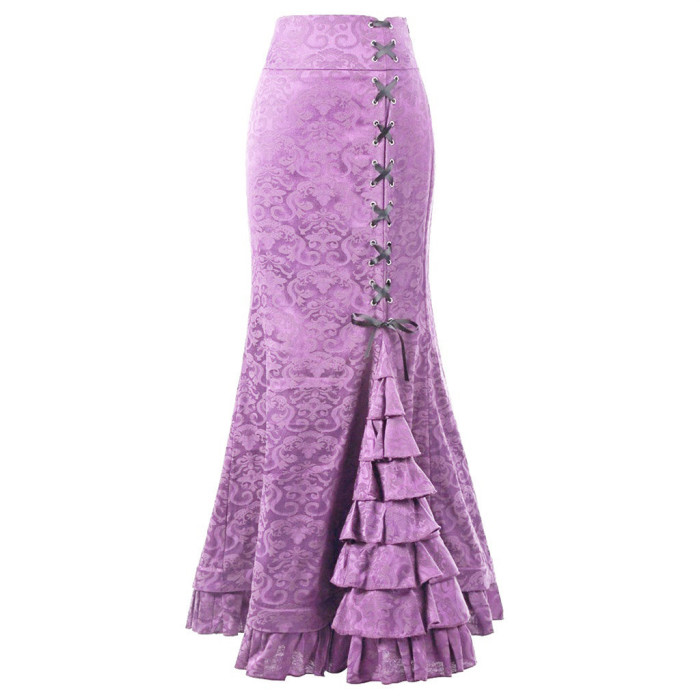 ✨Jacquard Weave Lace Up Ruffled Fishtail Maxi Skirt✨