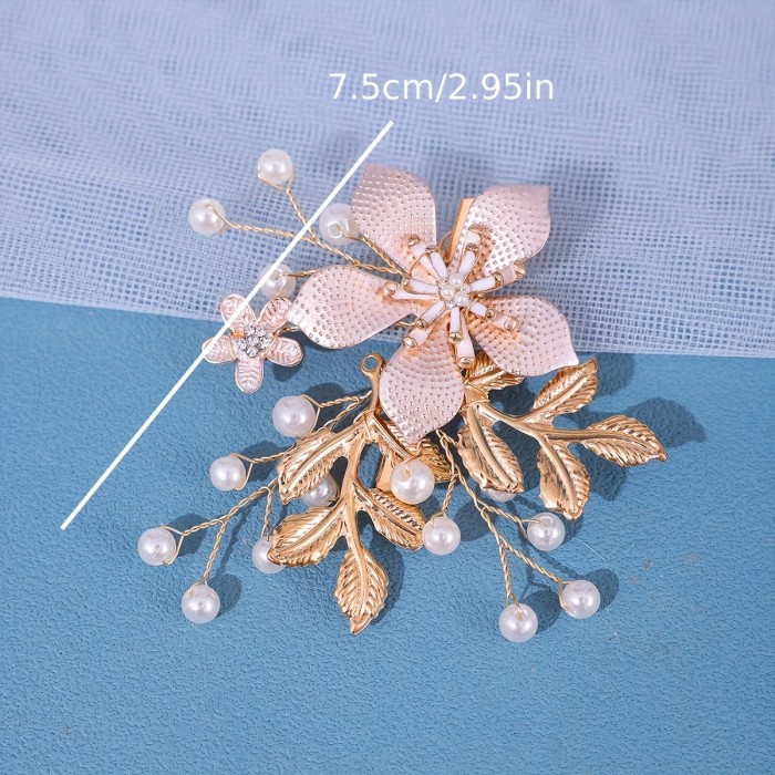 ✨Elegant Flower Leaf Golden Imitation Pearl Duckbill Clip Hairpin✨