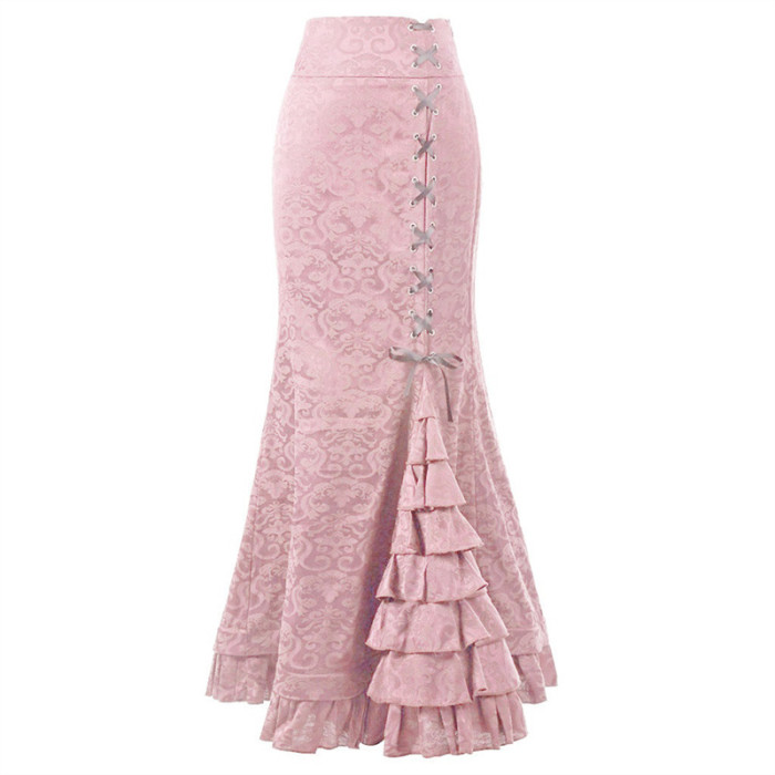 ✨Jacquard Weave Lace Up Ruffled Fishtail Maxi Skirt✨