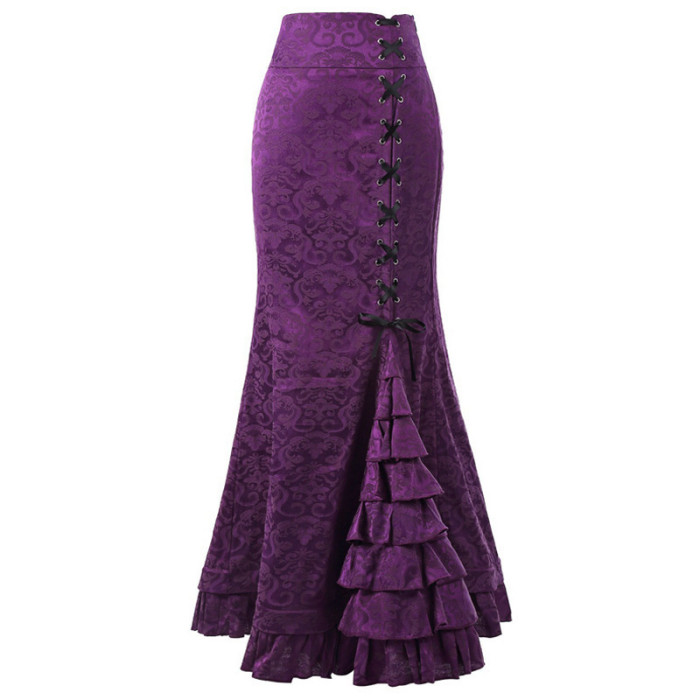 ✨Jacquard Weave Lace Up Ruffled Fishtail Maxi Skirt✨