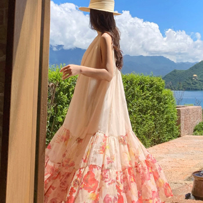 ✨Floral Print Adjustable Waist Tie A-Line Maxi Dress✨