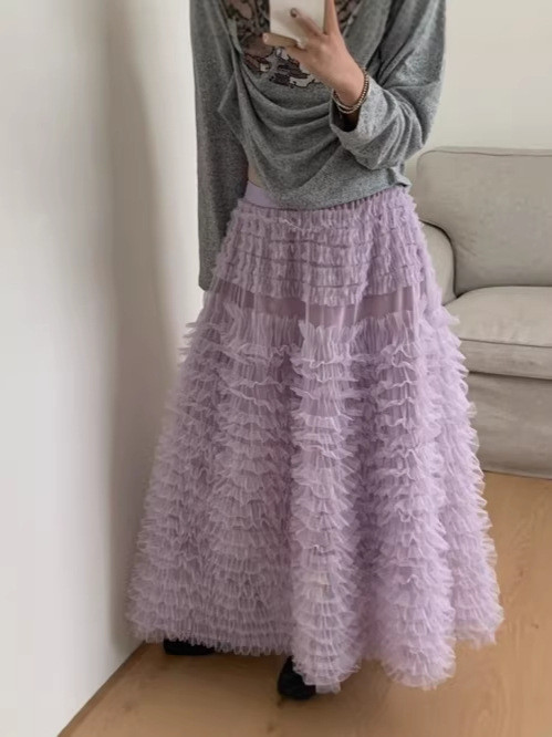 ✨Solid Color Heavy Craft Elastic Waist Puff Midi Skirt✨