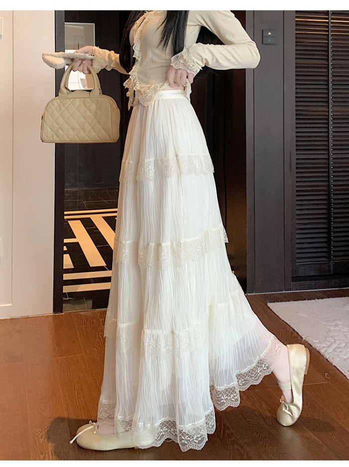 ✨High Waist Lace Pleated A-Line Umbrella Midi Skirt✨