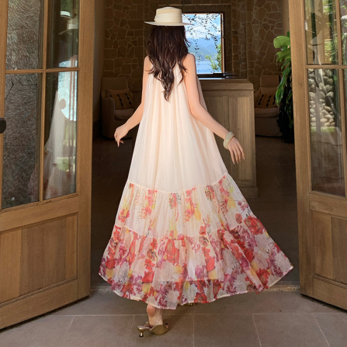 ✨Floral Print Adjustable Waist Tie A-Line Maxi Dress✨