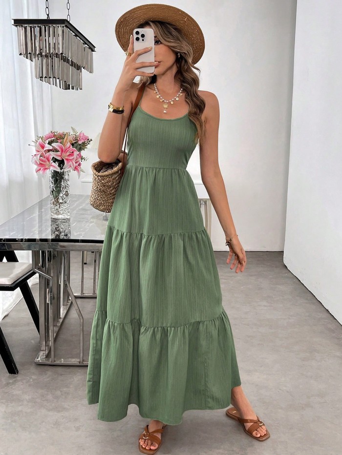✨Light Pink Ruffled Hem Tie-Back A-Line Sleeveless Dress✨