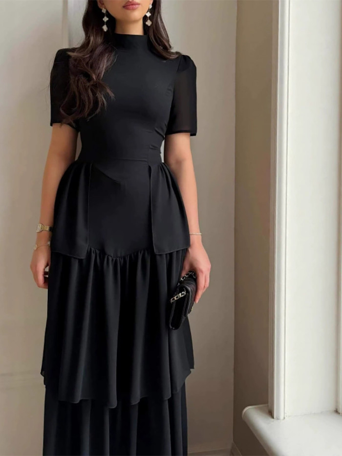 ✨Fashion O-neck High Waist Multi Layer Cake Long Dress✨