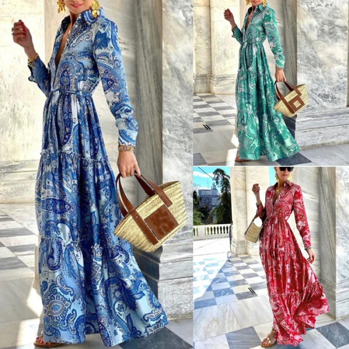 ✨Summer Boho Floral Print Shirt Maxi Beach Dress✨