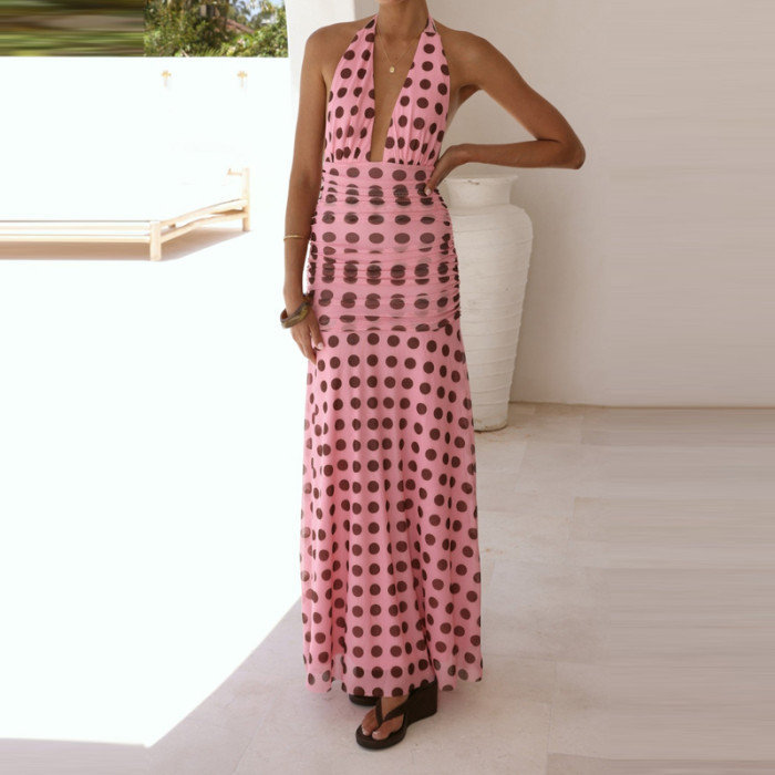 ✨Summer Sexy V-Neck Backless Polka Dot Bohe Maxi Dress✨