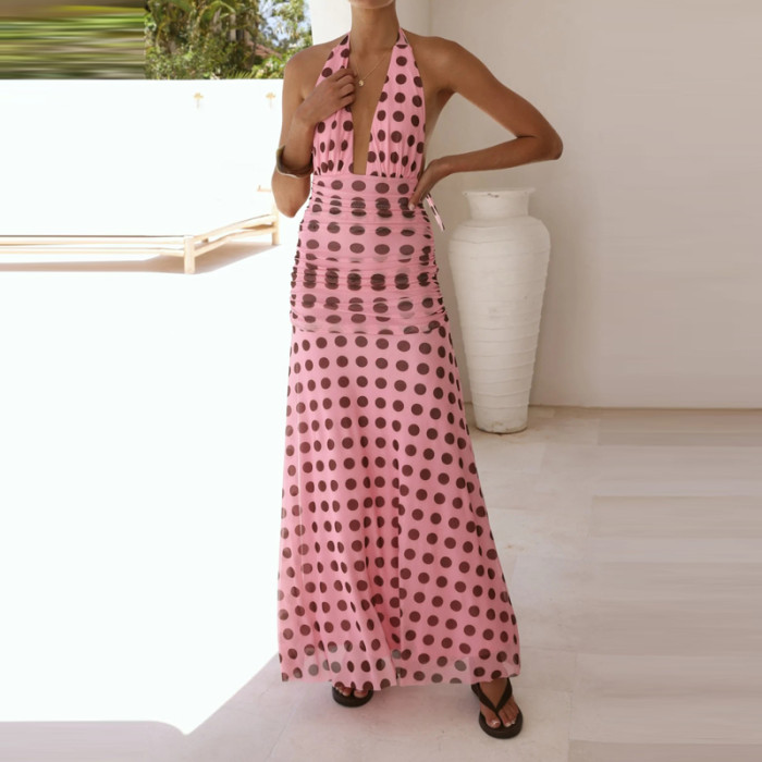 ✨Summer Sexy V-Neck Backless Polka Dot Bohe Maxi Dress✨