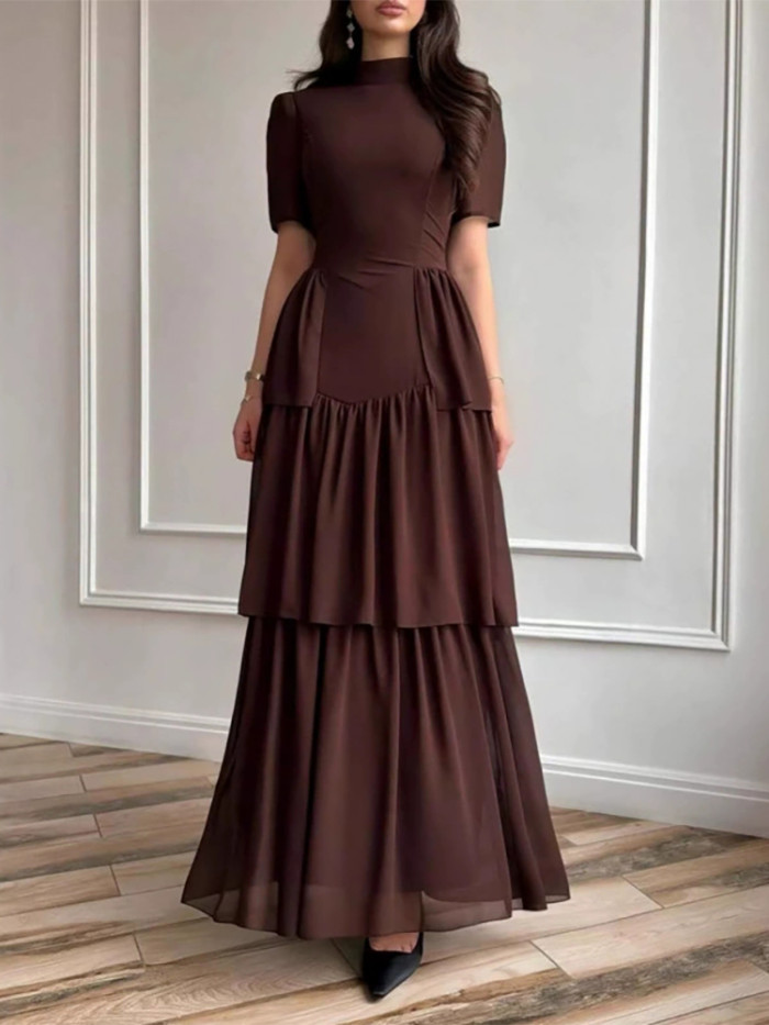 ✨Fashion O-neck High Waist Multi Layer Cake Long Dress✨
