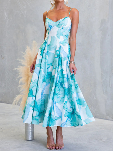 ✨Women Sexy V-Neck Suspenders Flower Print Summer Maxi Dress✨