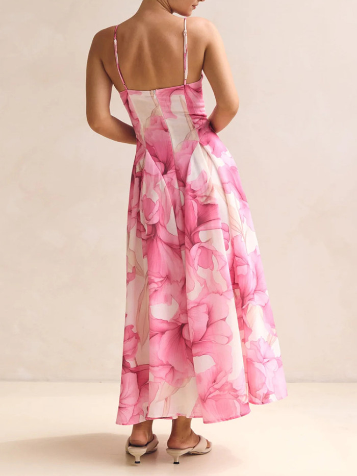 ✨Women Sexy V-Neck Suspenders Flower Print Summer Maxi Dress✨