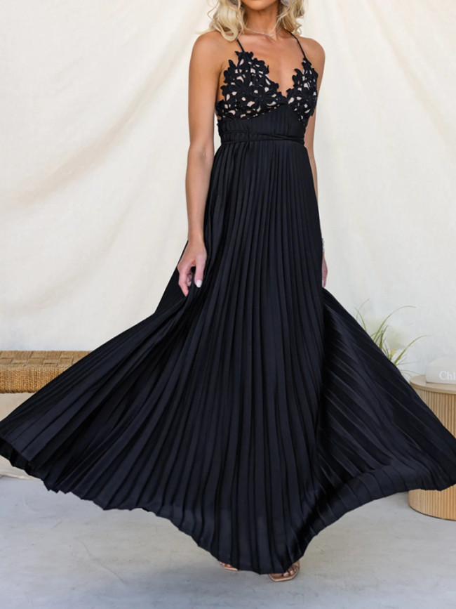 ✨Sexy Ruffled Patchwork V-Neck Suspender Long Dress✨