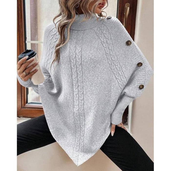 ✨Fashionable High Collar Button Batwing Sleeve Knitted Sweater✨