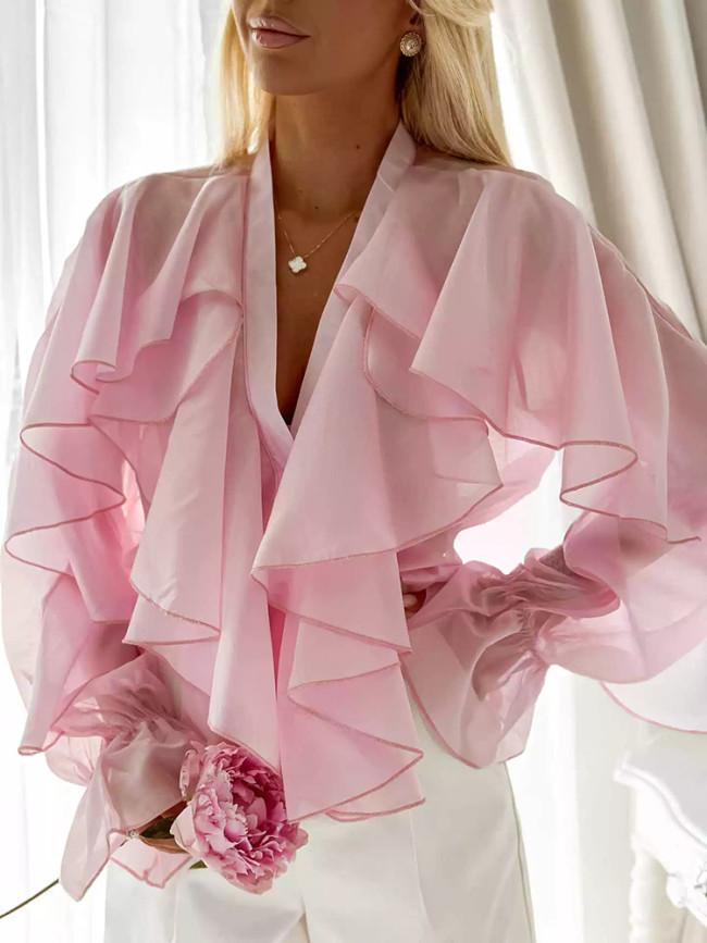 ✨Women Elegant Commute Chiffon Ruffle V-neck Blouse✨