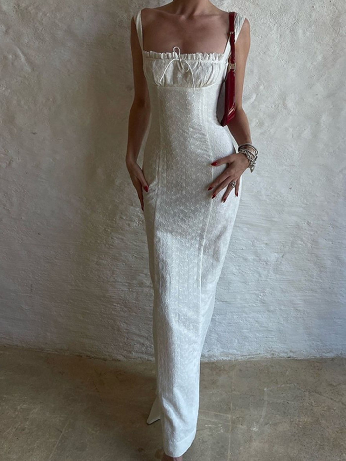 ✨Sexy Square Neck Embroidered Bohe Suspender Maxi Dress✨