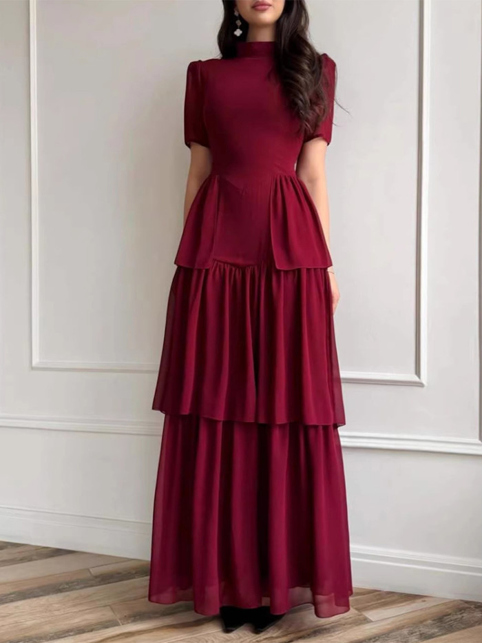 ✨Fashion O-neck High Waist Multi Layer Cake Long Dress✨