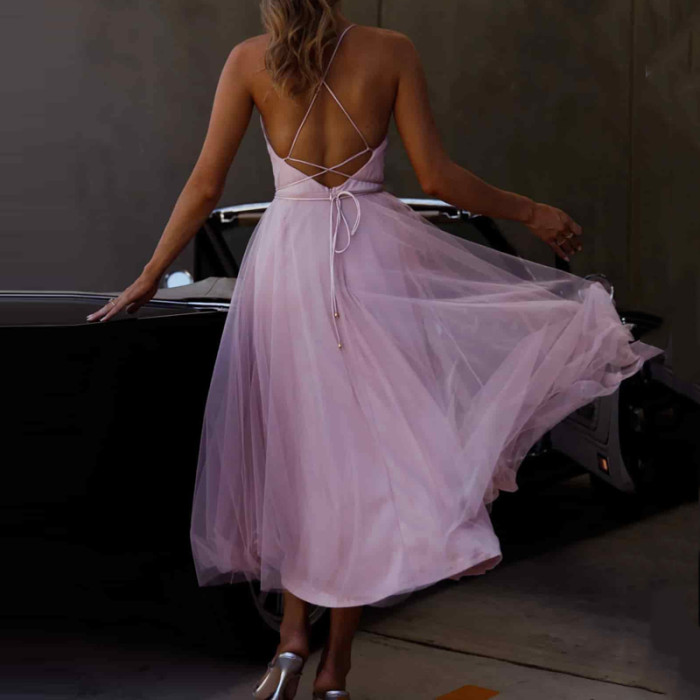 ✨Women Sexy Mesh High Waist Backless Off Shoulder A-Line Long Dress✨