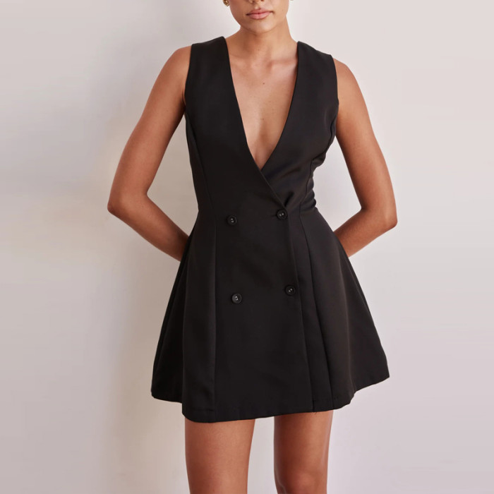 ✨Fashion Single Breasted Solid A-Line Party Dress✨