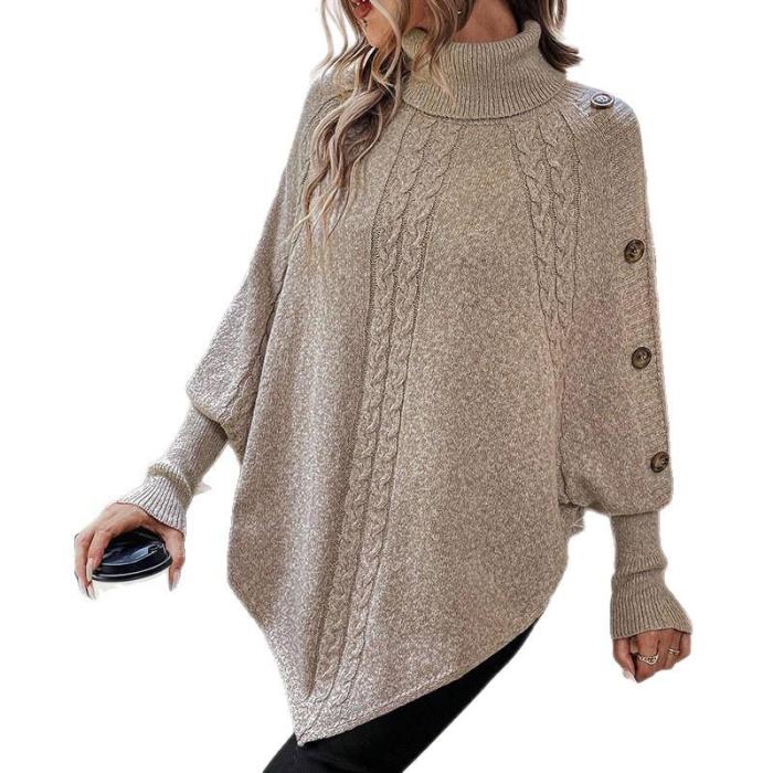 ✨Fashionable High Collar Button Batwing Sleeve Knitted Sweater✨