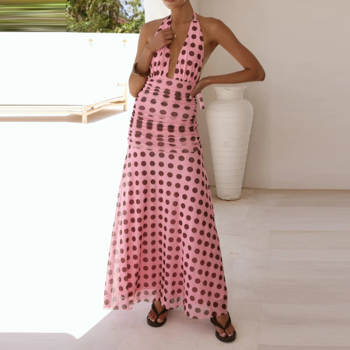 ✨Summer Sexy V-Neck Backless Polka Dot Bohe Maxi Dress✨
