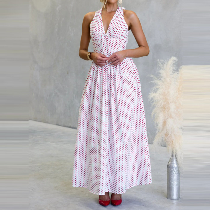✨Women Sexy Deep V-Neck Polka Dot Backless Long Dress✨