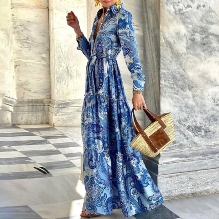 ✨Summer Boho Floral Print Shirt Maxi Beach Dress✨