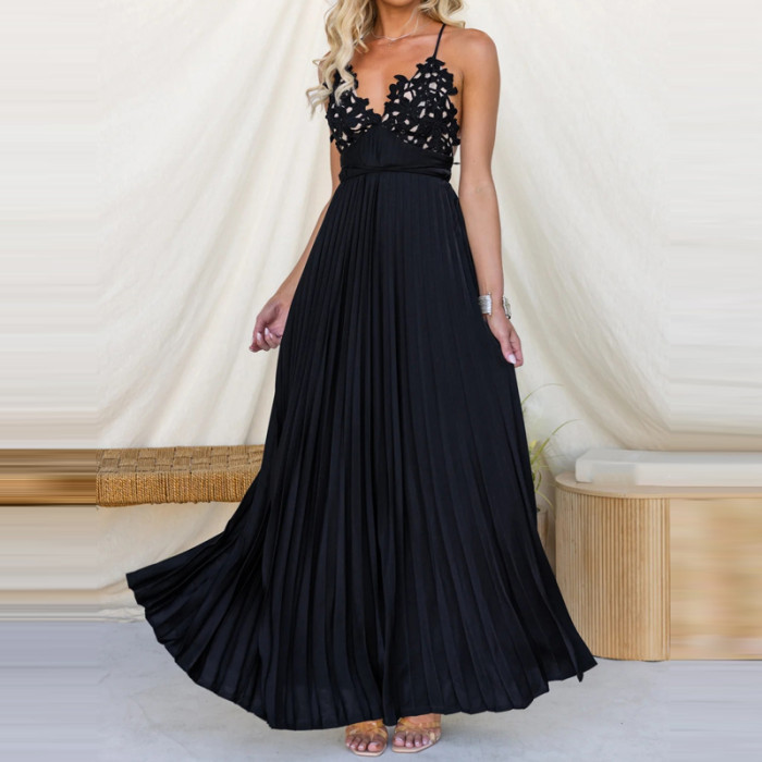 ✨Sexy Ruffled Patchwork V-Neck Suspender Long Dress✨