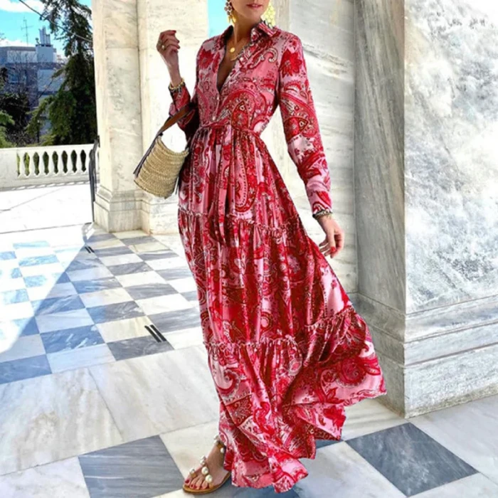 ✨Summer Boho Floral Print Shirt Maxi Beach Dress✨