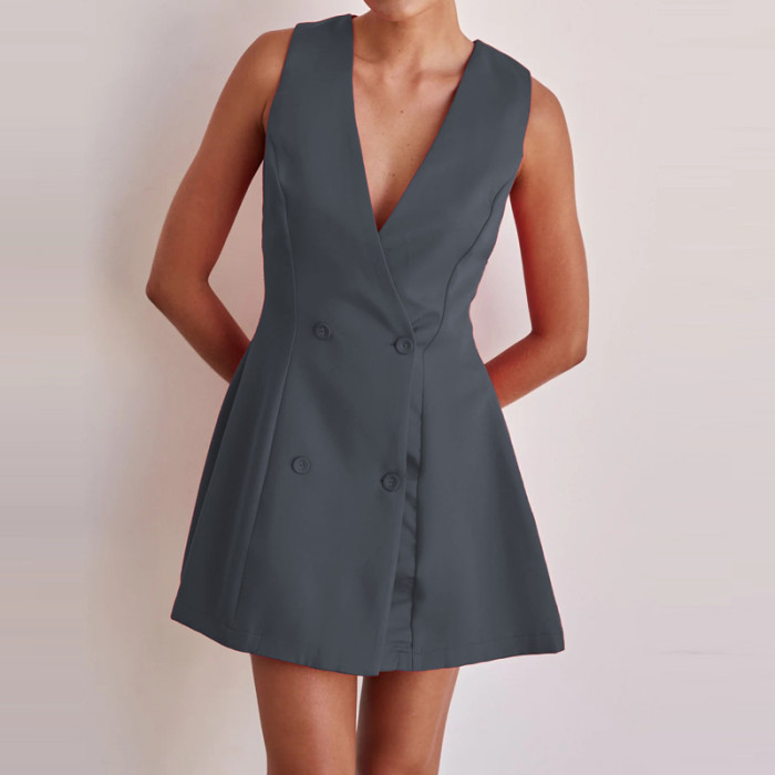 ✨Fashion Single Breasted Solid A-Line Party Dress✨