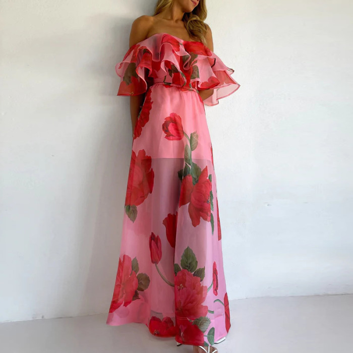 ✨Fashion Flower Print Off Shoulder 2-Piece Skirt Set✨