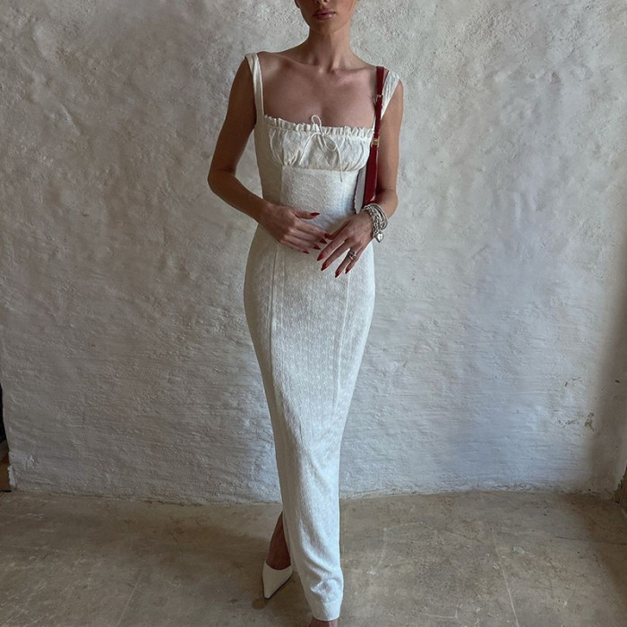 ✨Sexy Square Neck Embroidered Bohe Suspender Maxi Dress✨
