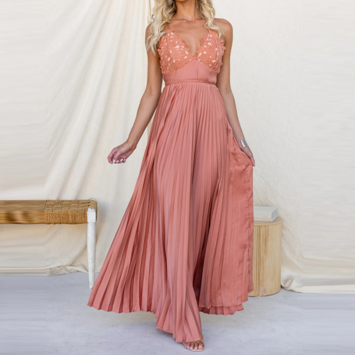✨Sexy Ruffled Patchwork V-Neck Suspender Long Dress✨