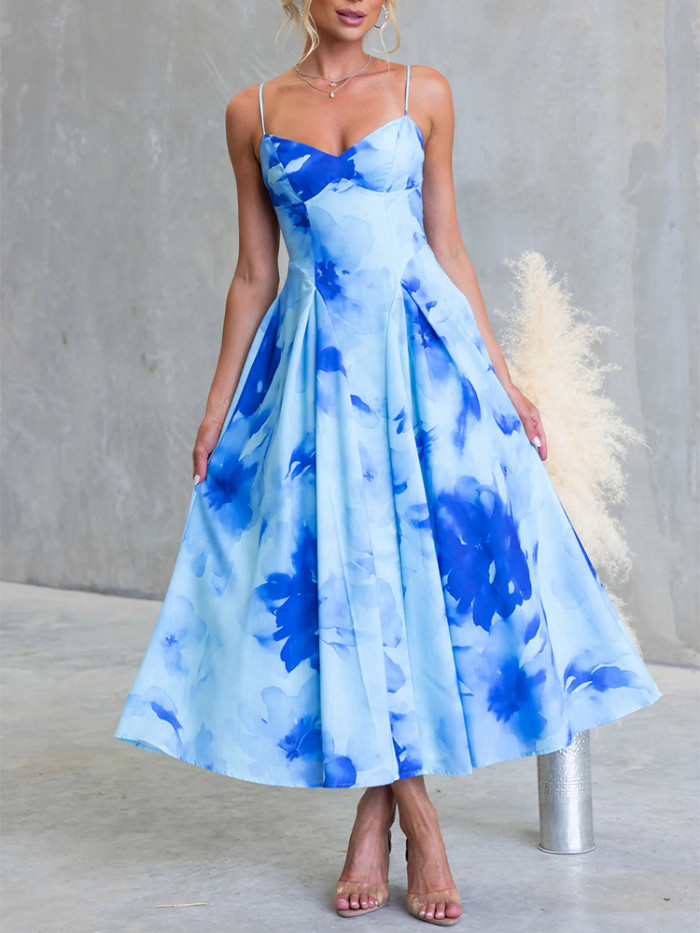 ✨Women Sexy V-Neck Suspenders Flower Print Summer Maxi Dress✨