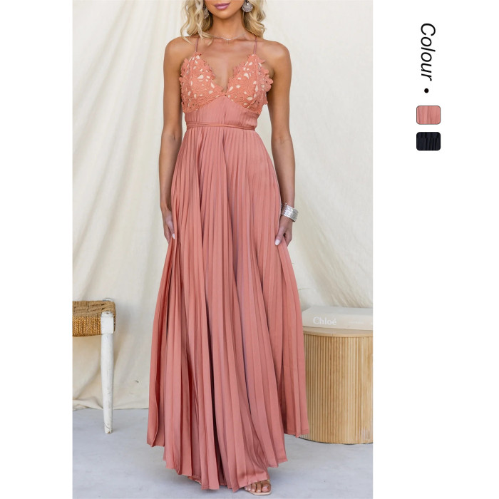 ✨Sexy Ruffled Patchwork V-Neck Suspender Long Dress✨