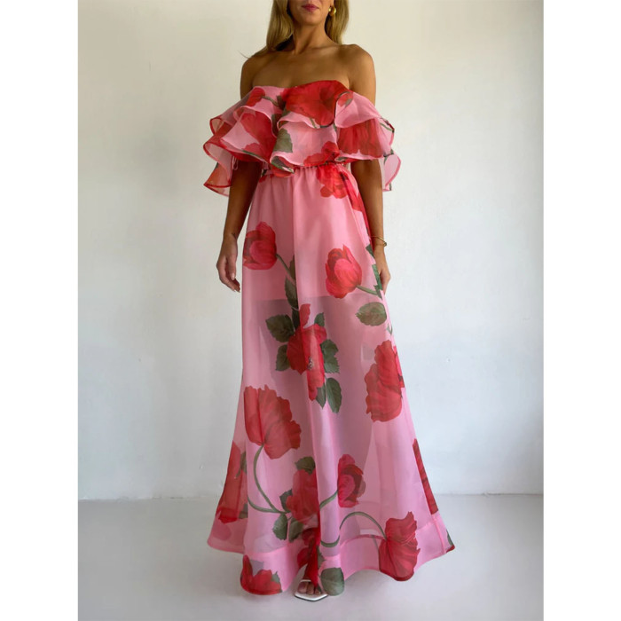 ✨Fashion Flower Print Off Shoulder 2-Piece Skirt Set✨