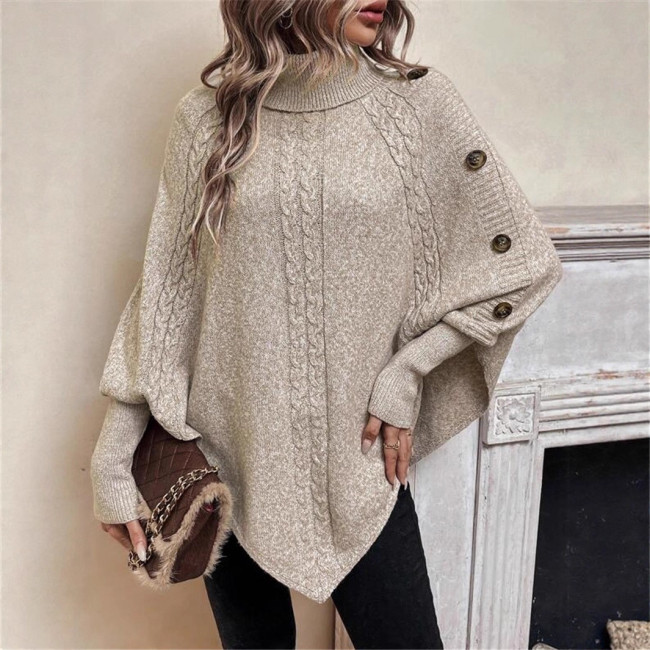 ✨Fashionable High Collar Button Batwing Sleeve Knitted Sweater✨