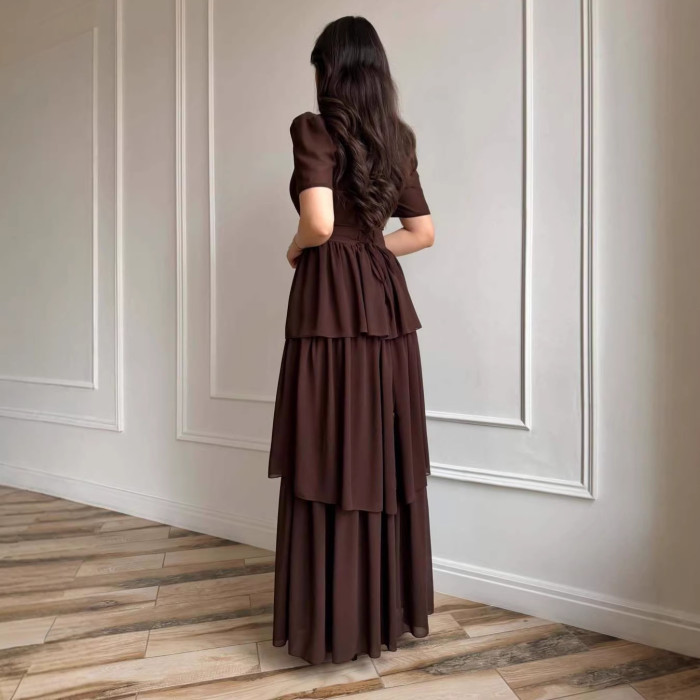 ✨Fashion O-neck High Waist Multi Layer Cake Long Dress✨