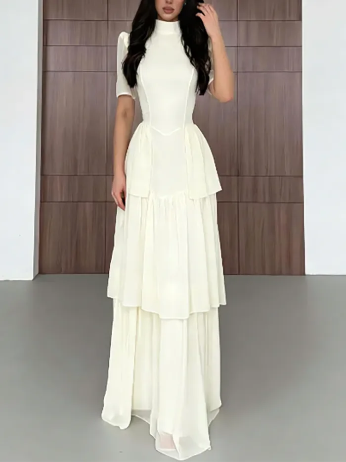 ✨Fashion O-neck High Waist Multi Layer Cake Long Dress✨